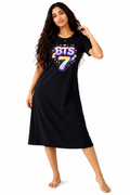 Women's Black BTS 7 Printed Nighty | Stylish Graphic Night Dress | Mahalakshmi Trade