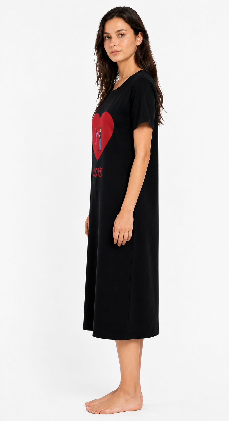 Women's Black Printed Nighty | Love Heart Graphic Night Dress | Mahalakshmi Trade