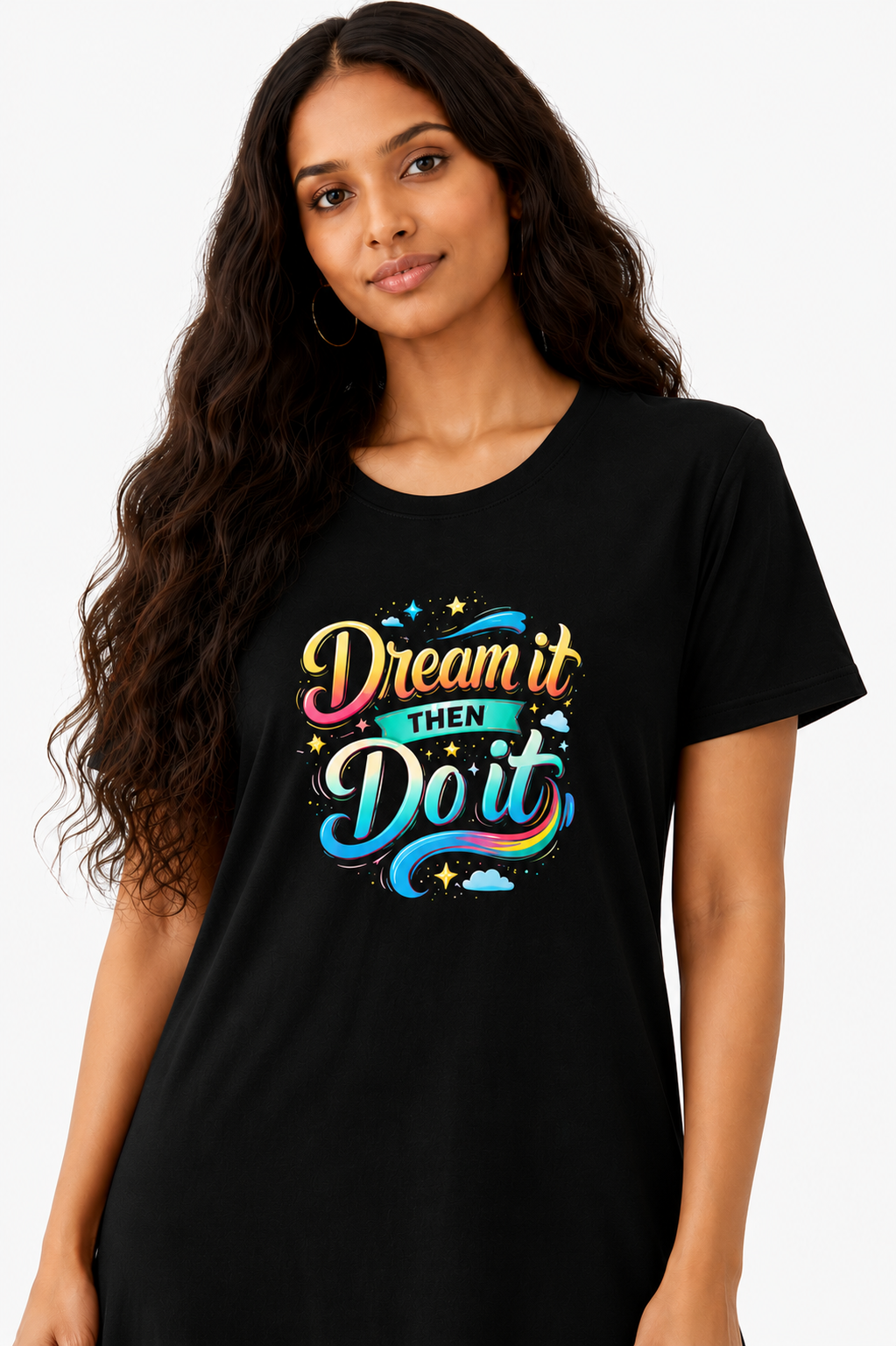 Women's Black Printed Cotton Blend Nighty – Dream It Then Do It Graphic Lounge Wear