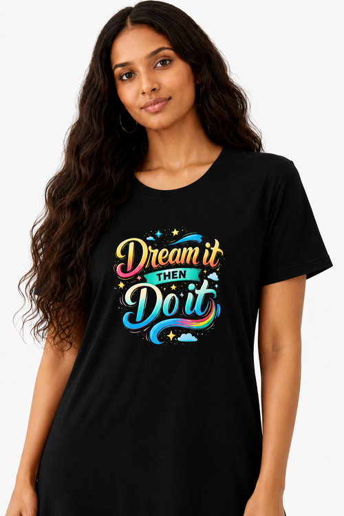 Women's Black Printed Cotton Blend Nighty – Dream It Then Do It Graphic Lounge Wear