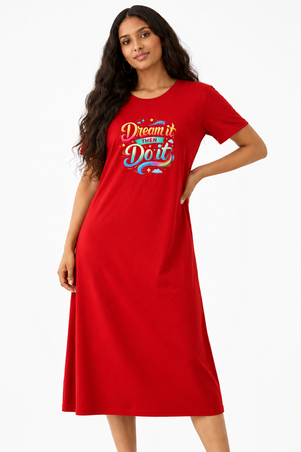 Women's Black Printed Cotton Blend Nighty – Dream It Then Do It Graphic Lounge Wear