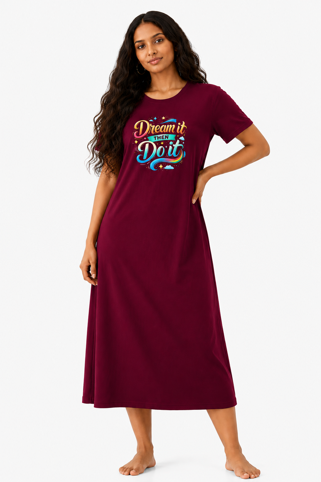 Women's Black Printed Cotton Blend Nighty – Dream It Then Do It Graphic Lounge Wear