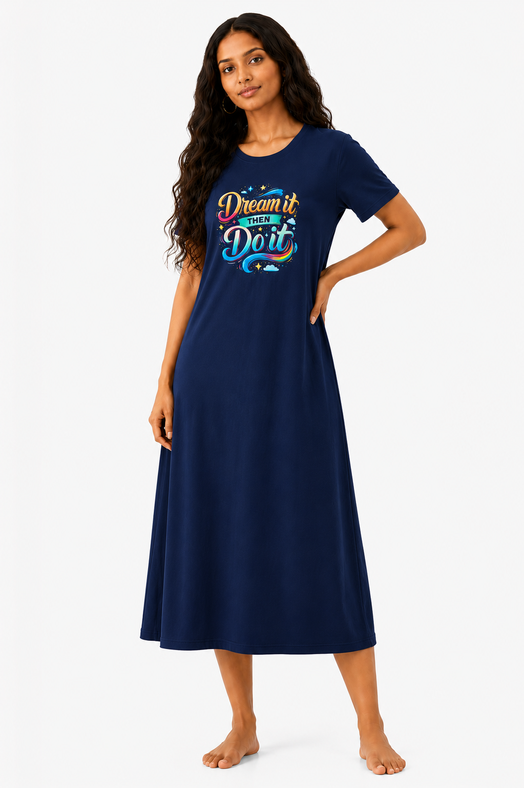 Women's Black Printed Cotton Blend Nighty – Dream It Then Do It Graphic Lounge Wear