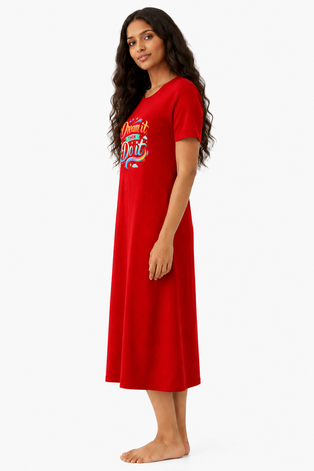 Women's Black Printed Cotton Blend Nighty – Dream It Then Do It Graphic Lounge Wear