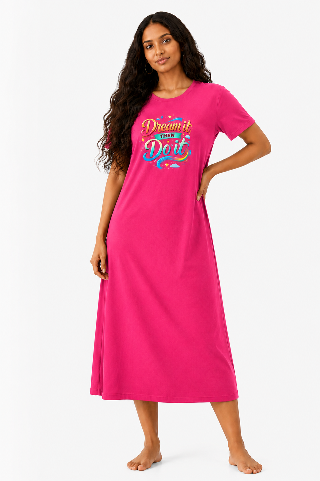 Women's Black Printed Cotton Blend Nighty – Dream It Then Do It Graphic Lounge Wear